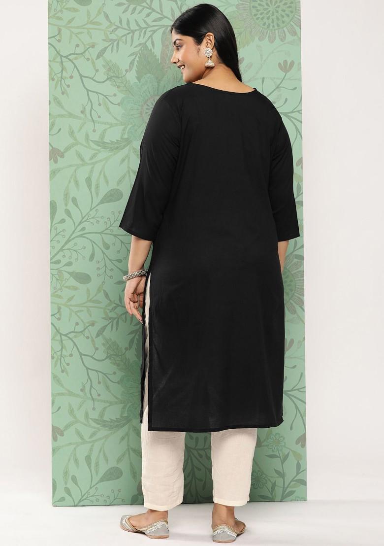 Black Embroidered Poly Blend Kurta