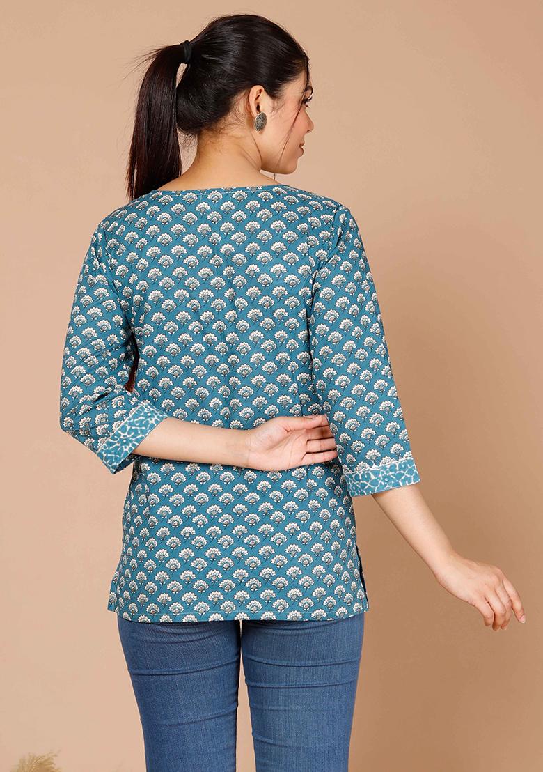 Blue Printed Cotton Tops