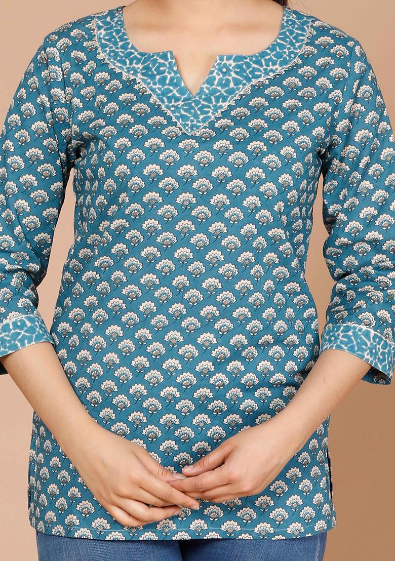 Blue Printed Cotton Tops