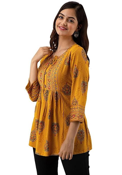 Yellow Embroidered Viscose Rayon Top