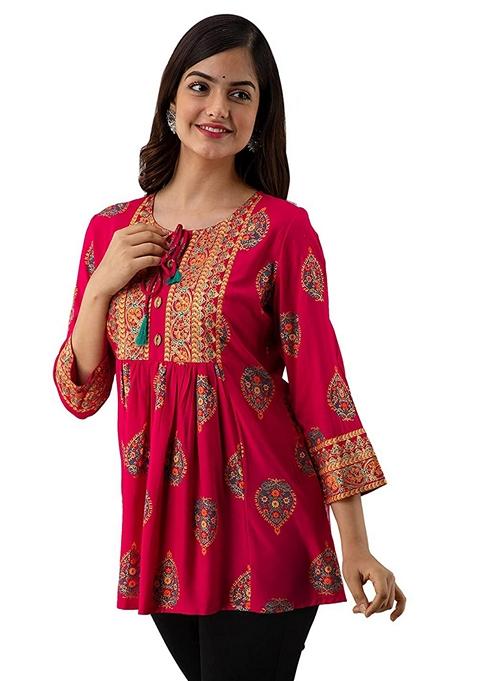 Pink Embroidered Viscose Rayon Top