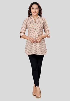 Cream Printed Rayon Kurti