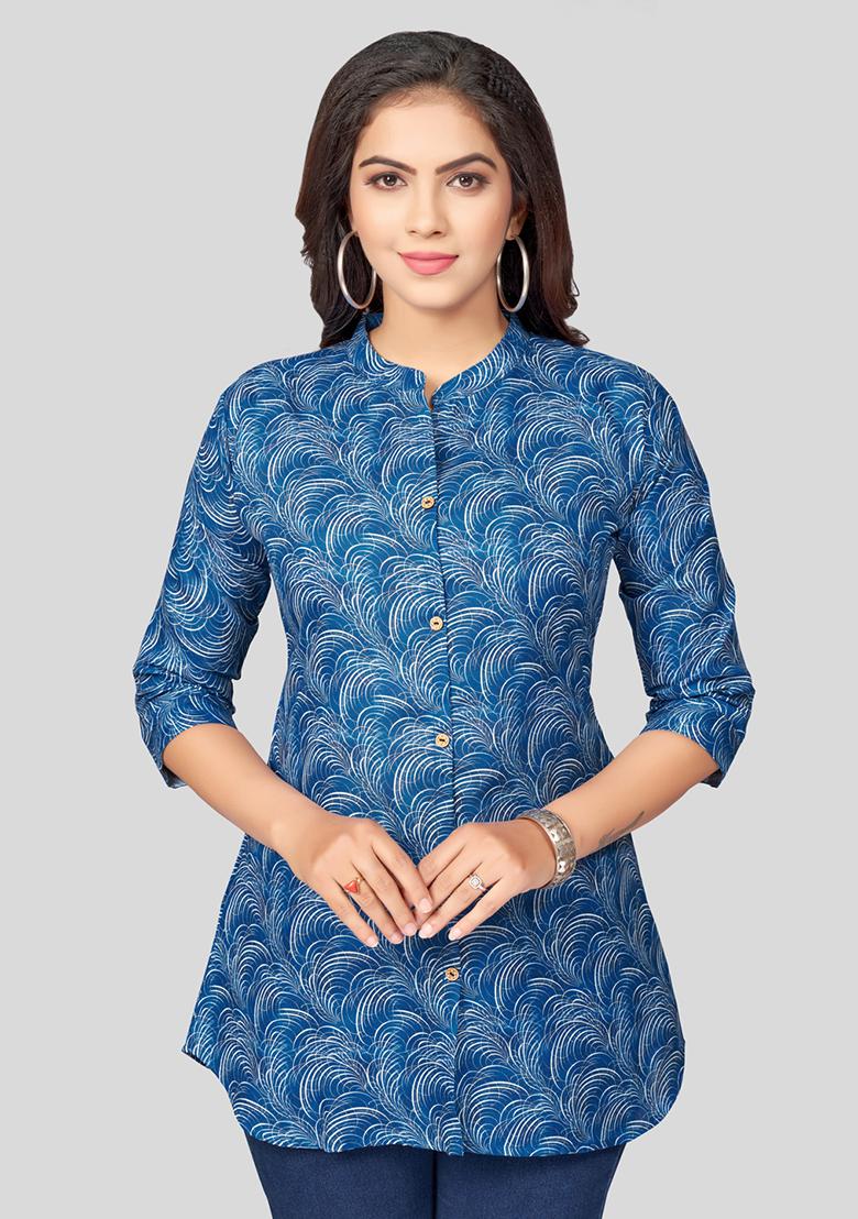 Blue Printed Cotton Kurti