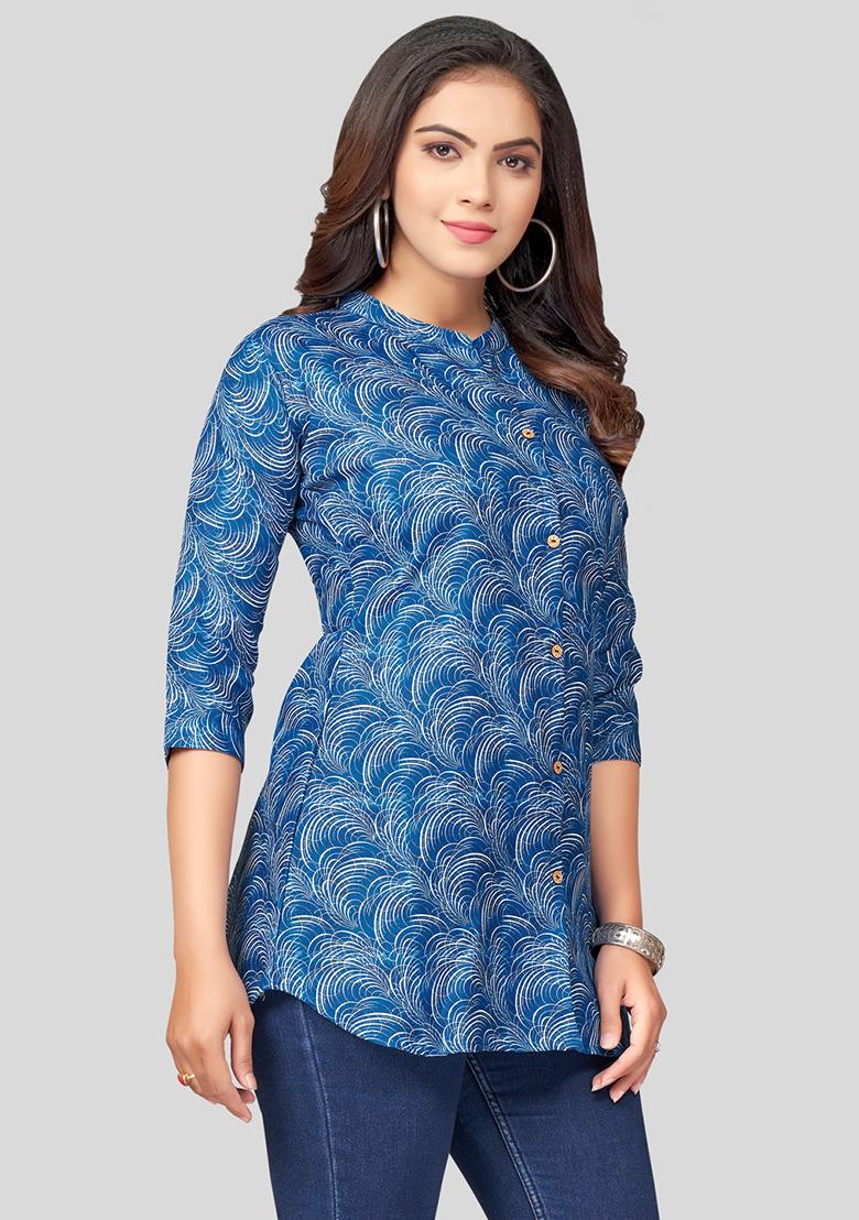 Blue Printed Cotton Kurti
