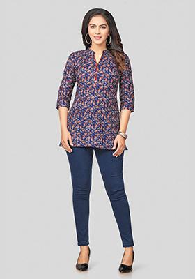 Blue Printed Cotton Kurti