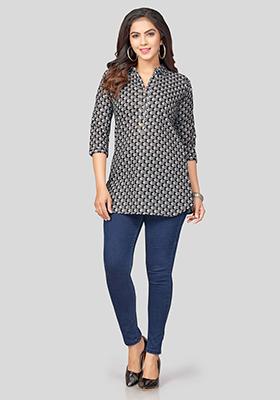 Black Printed Cotton Kurti