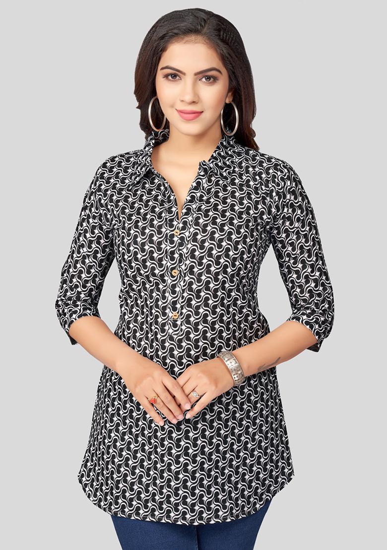 Black Printed Cotton Kurti