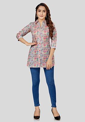 Cream Printed Cotton Kurti