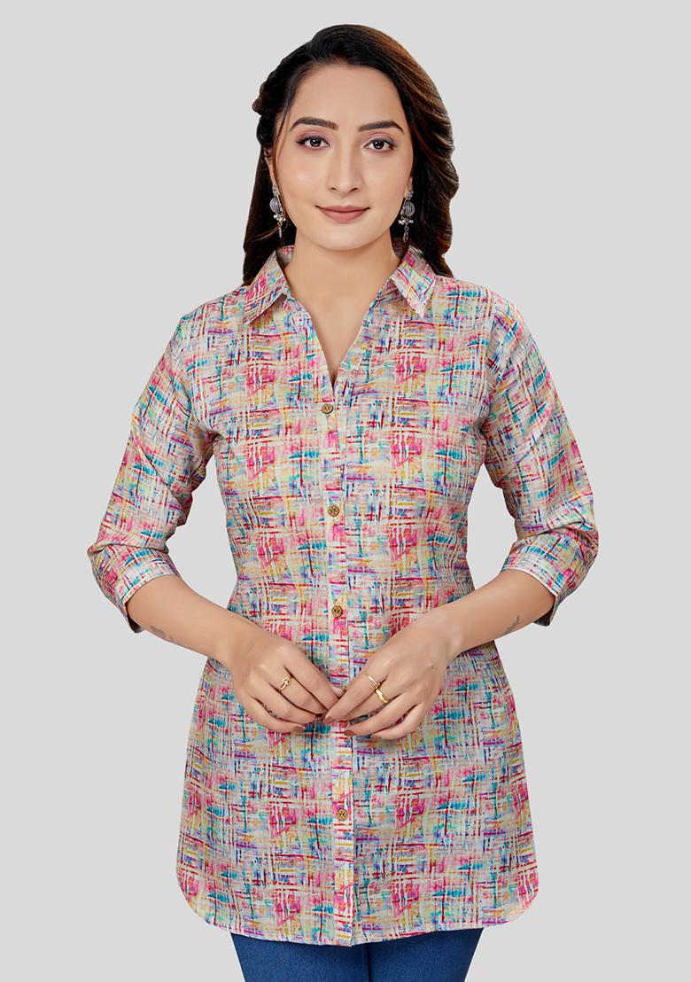 Cream Printed Cotton Kurti
