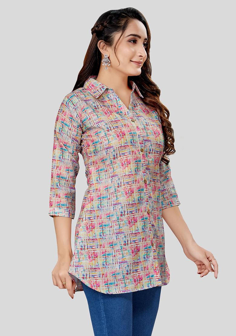 Cream Printed Cotton Kurti