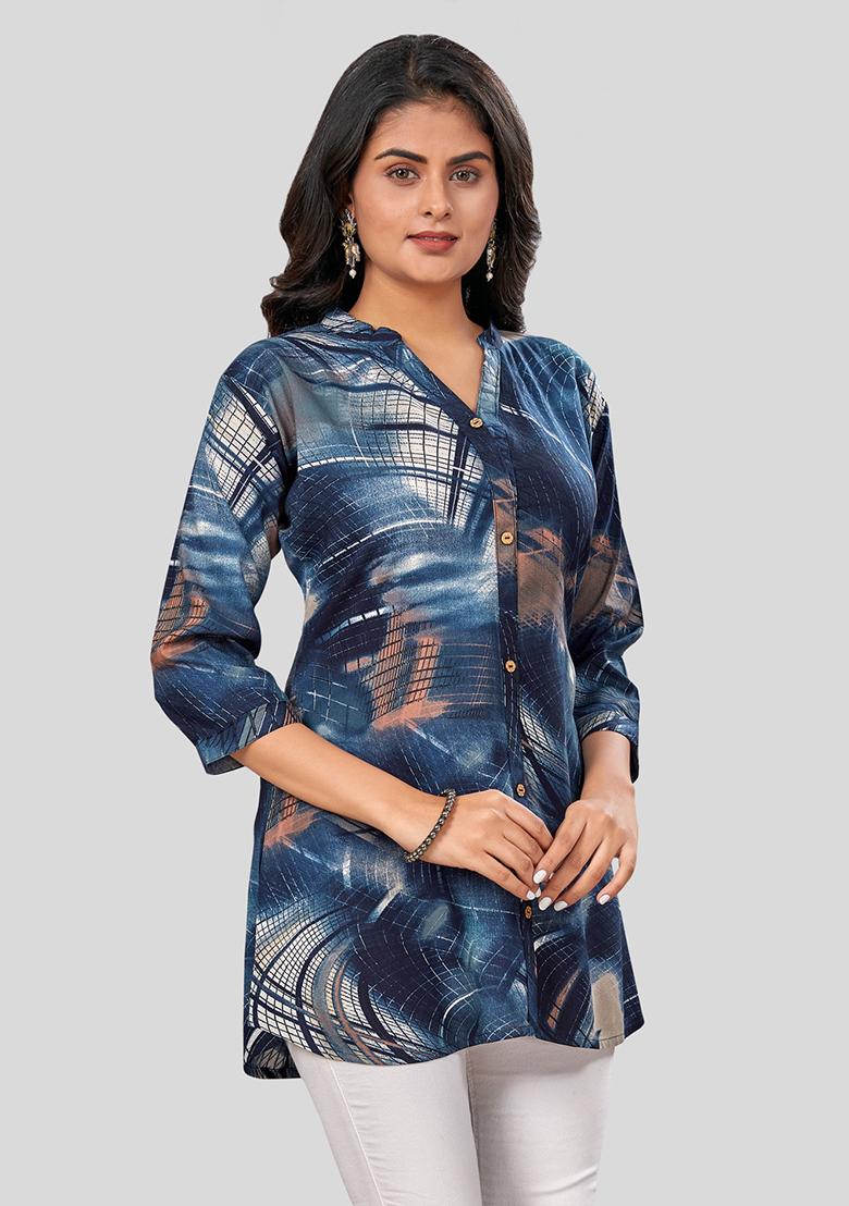Blue Printed Cotton Kurti
