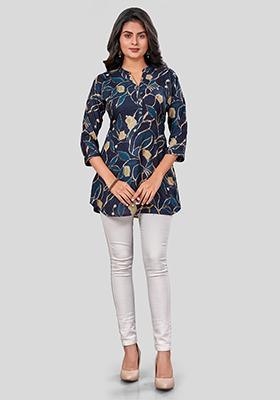 Navy Blue Printed Rayon Kurti
