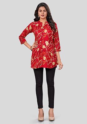 Red Printed Rayon Kurti