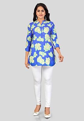 Blue Printed Crepe Kurti