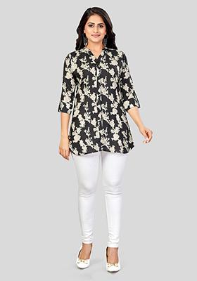 Black Printed Crepe Kurti