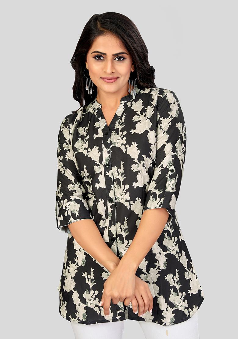 Black Printed Crepe Kurti