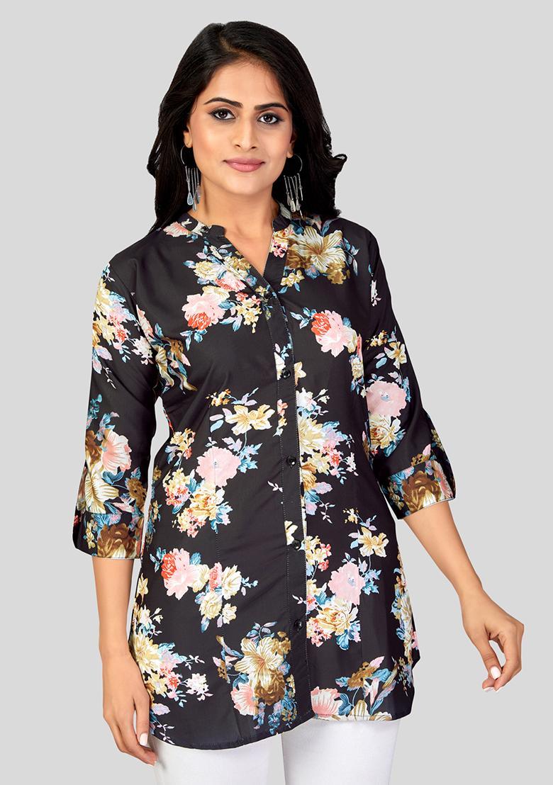 Black Printed Crepe Kurti