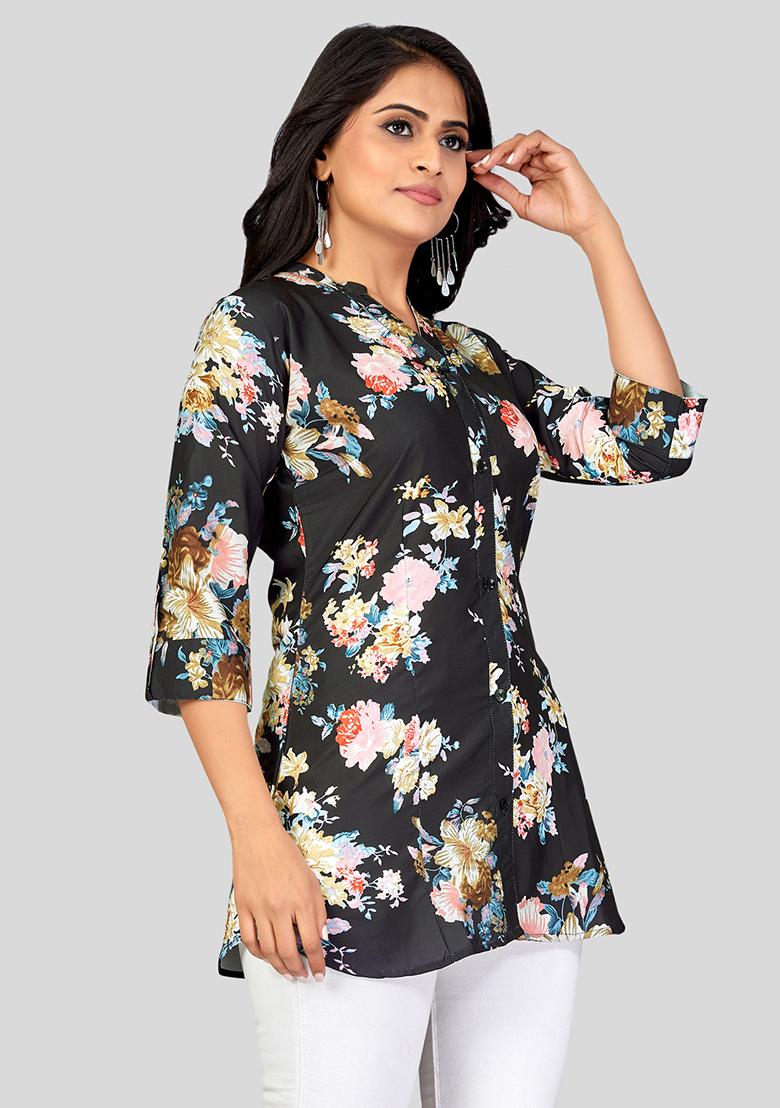 Black Printed Crepe Kurti