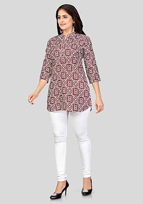 Maroon Printed Crepe Kurti