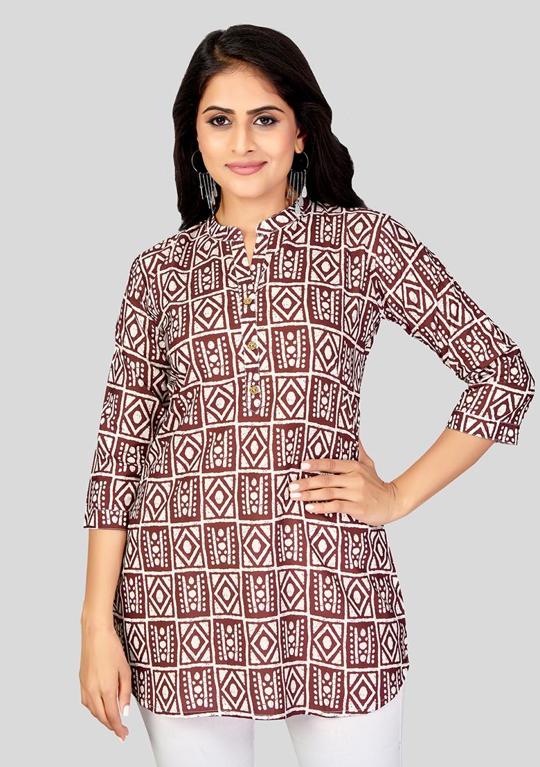 Maroon Printed Crepe Kurti
