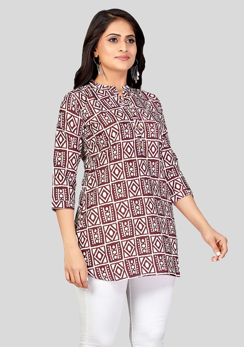 Maroon Printed Crepe Kurti