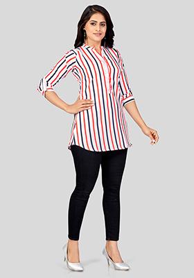 White Printed Crepe Kurti