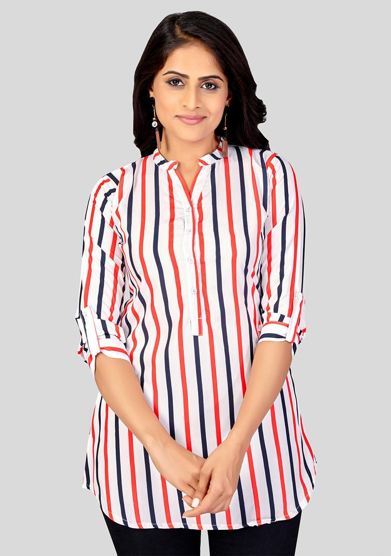 White Printed Crepe Kurti