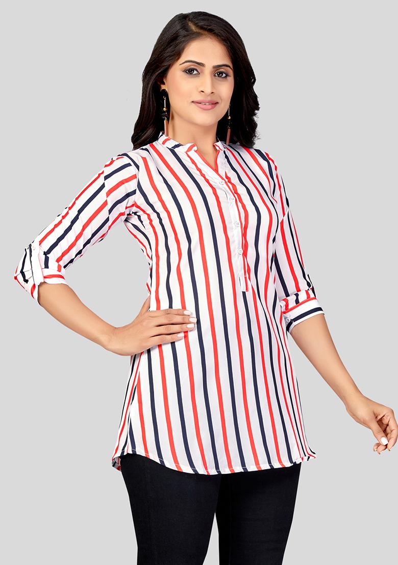 White Printed Crepe Kurti