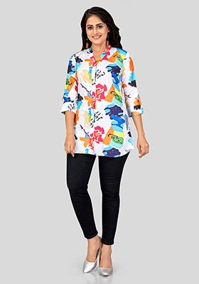 White Printed Crepe Kurti