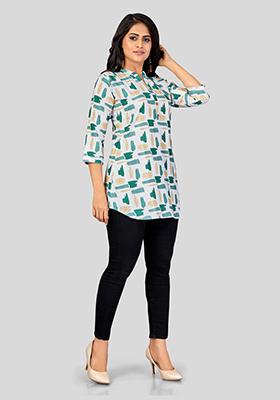 White Printed Crepe Kurti