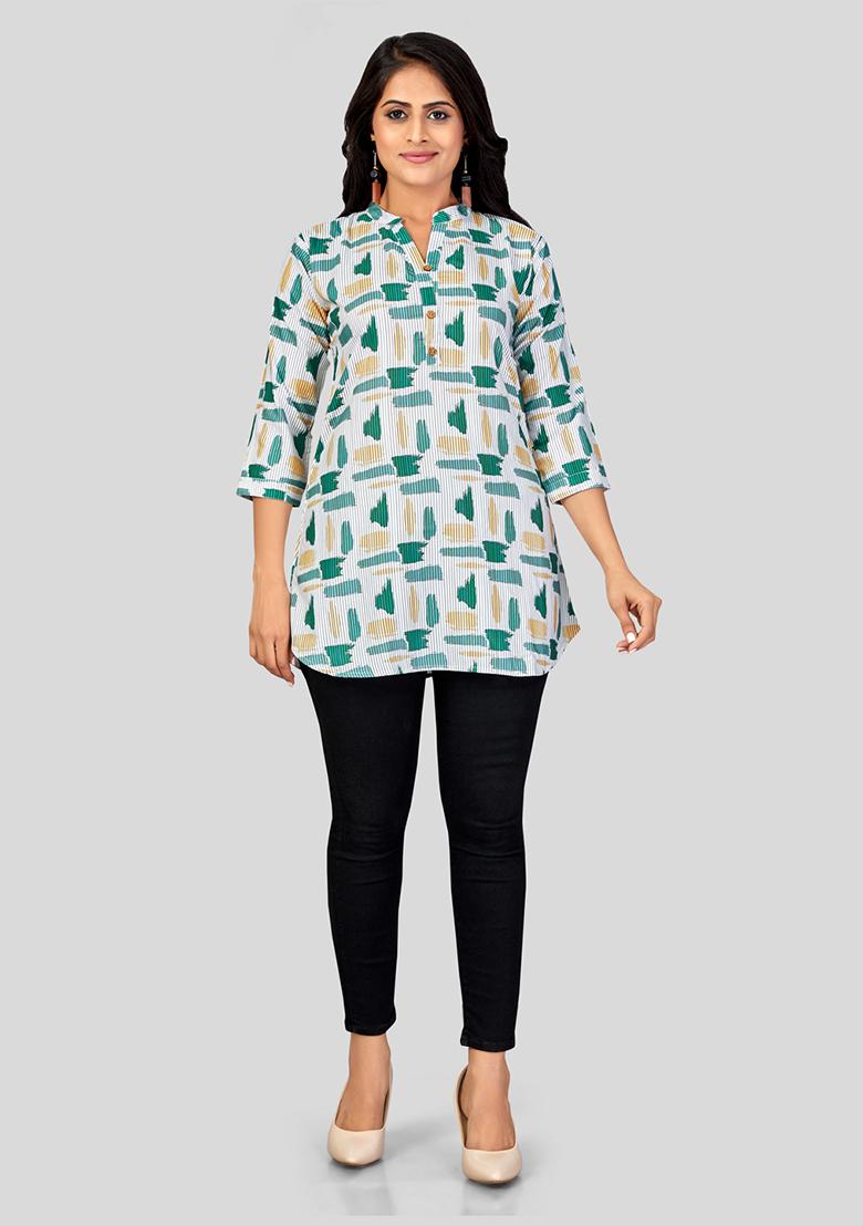 White Printed Crepe Kurti