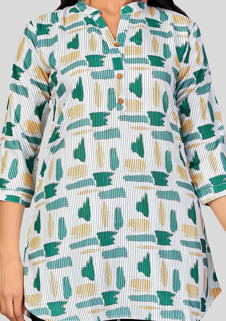 White Printed Crepe Kurti