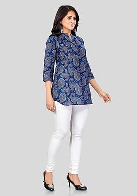 Blue Printed Cotton Kurti