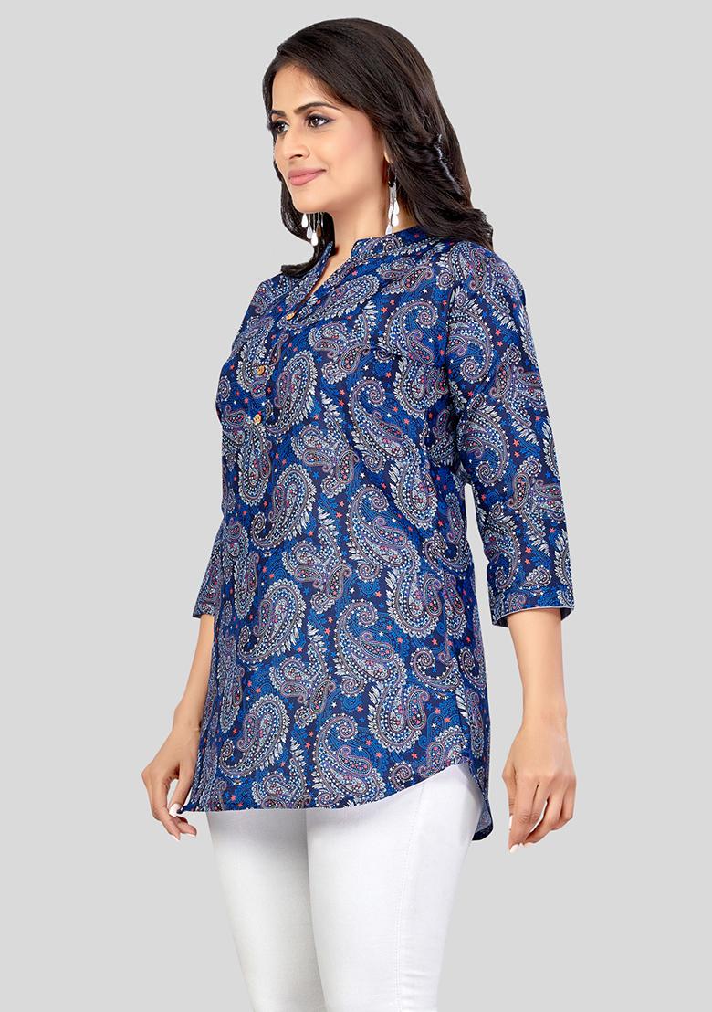 Blue Printed Cotton Kurti