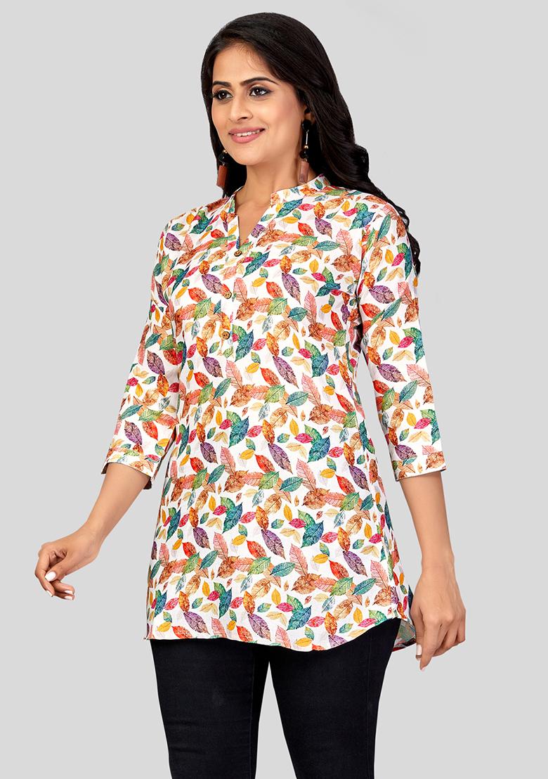 Cream Printed Cotton Kurti