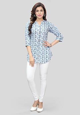 White Printed Crepe Kurti