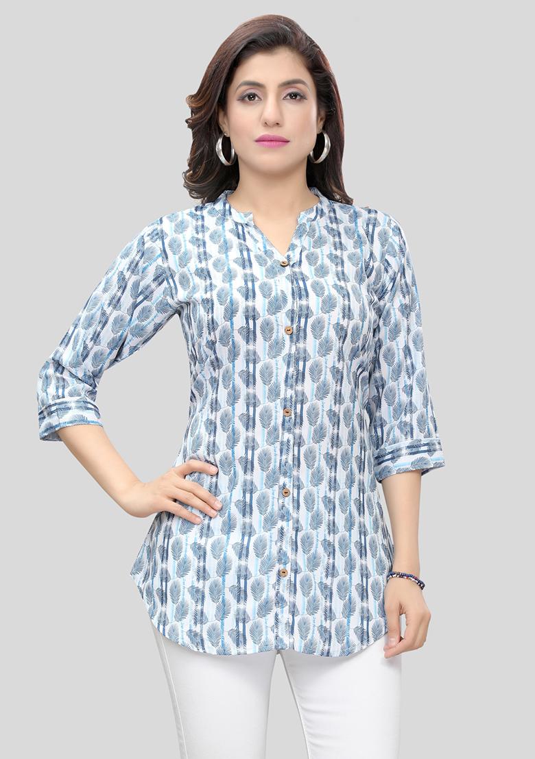 Cream Printed Crepe Kurti