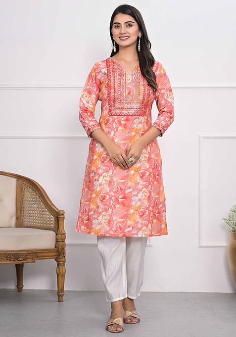 Orange  Vichitra Silk Kurta