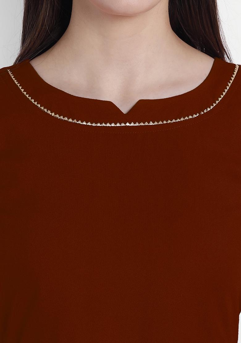 Maroon Solid Rayon Dress