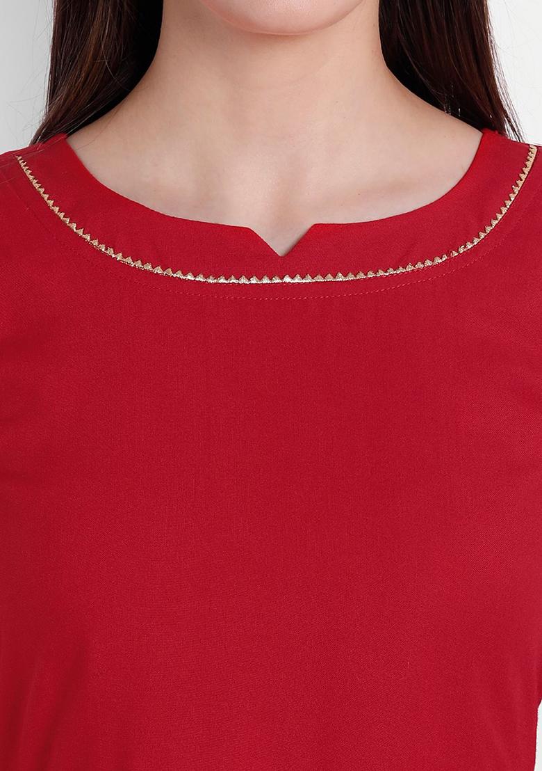 Red Solid Rayon Dress