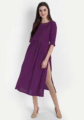 Purple Solid Rayon Dress