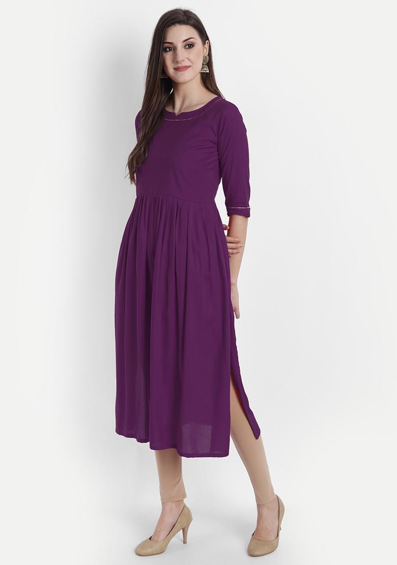 Purple Solid Rayon Dress