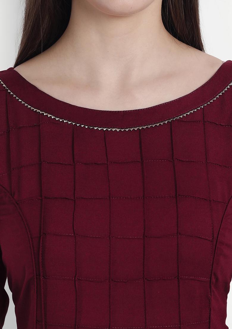 Maroon Solid Rayon Dress