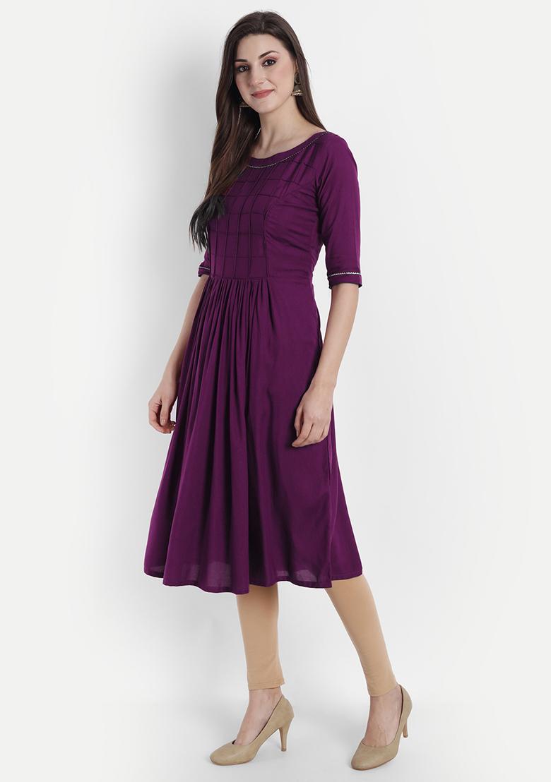 Purple Solid Rayon Dress