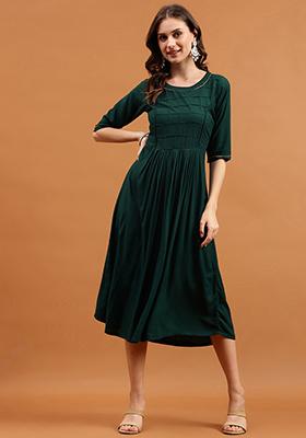 Green Solid Rayon Dress