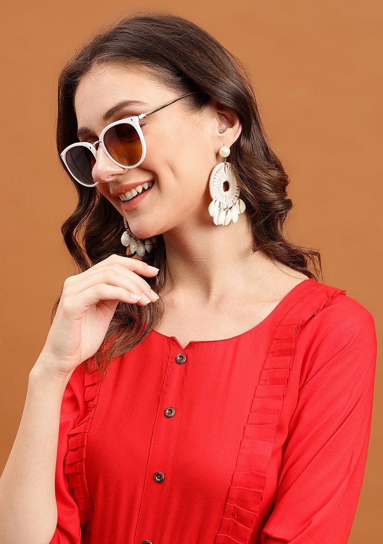 Red Solid Rayon Dress