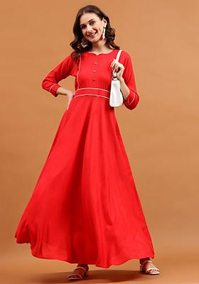 Red Solid Rayon Dress