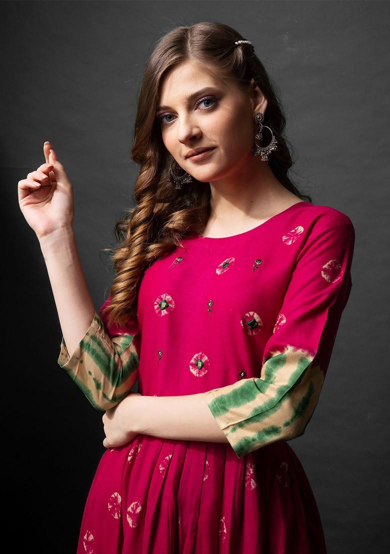 Pink Embroidered Poly Blend Dress