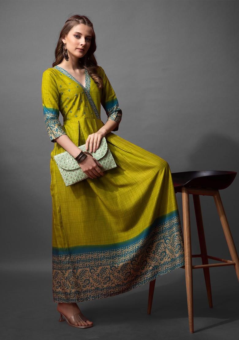 Green Floral Printed Cotton Dress