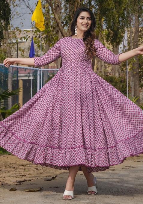 Pink Abstract Print Rayon Gown